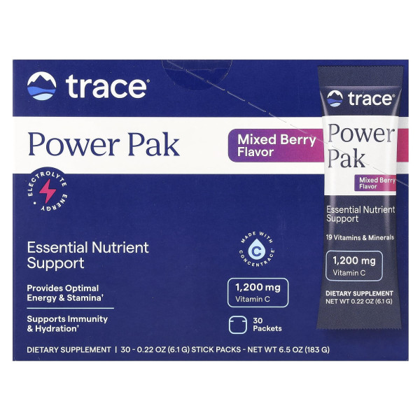 Електроліти Trace Minerals Research  (Electrolyte Stamina Power Pak) 30 пакетиків із ягідним смаком