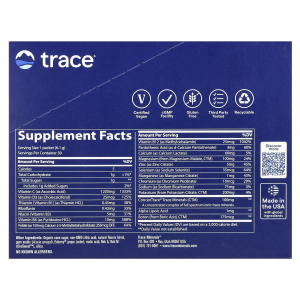Електроліти Trace Minerals Research  (Electrolyte Stamina Power Pak) 30 пакетиків із ягідним смаком