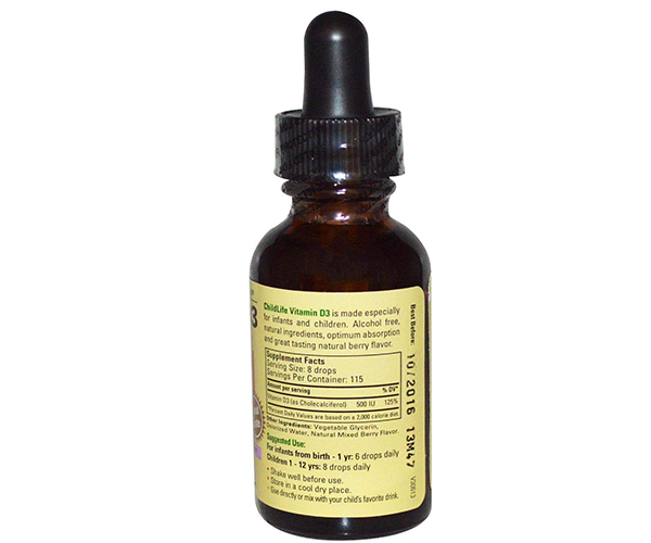 Рідкий вітамін D3 ChildLife (Vitamin D3 Drops) 500 ME 26.9 мл із смаком ягід
