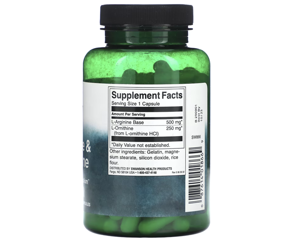 L-аргинин и L-орнитин Swanson (L-arginine L-ornithine) 100 капсул