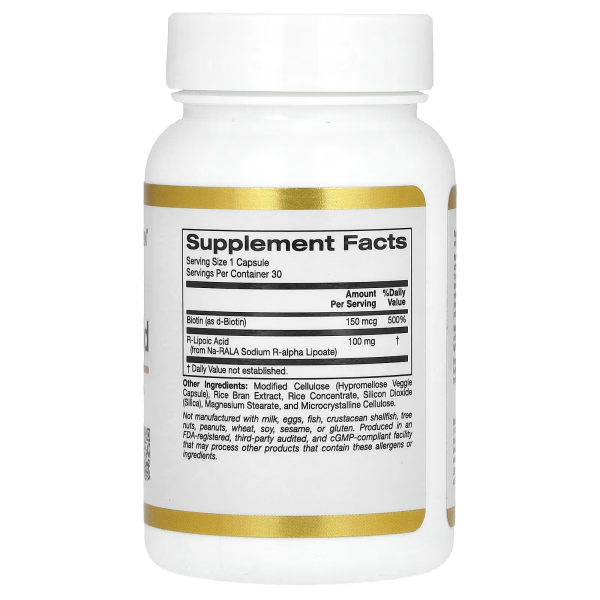 Стабілізована R-ліпоєва кислота California Gold Nutrition  (Stabilized R-Lipoic Acid) 100 мг 