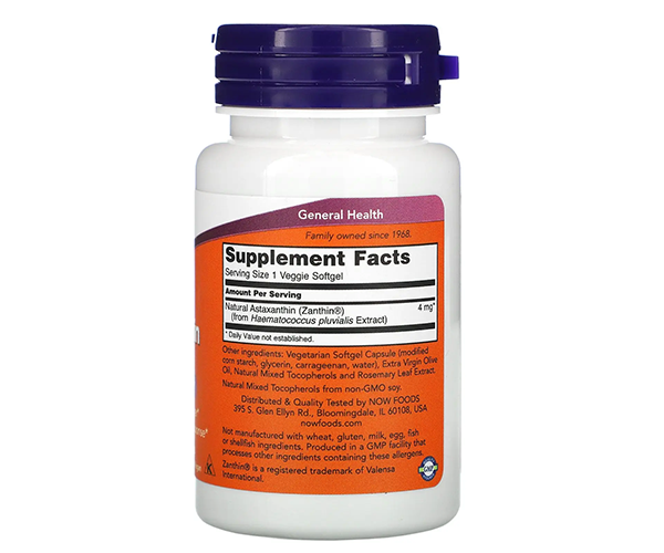 Астаксантин NOW Foods (Astaxanthin) 4 мг 60 капсул