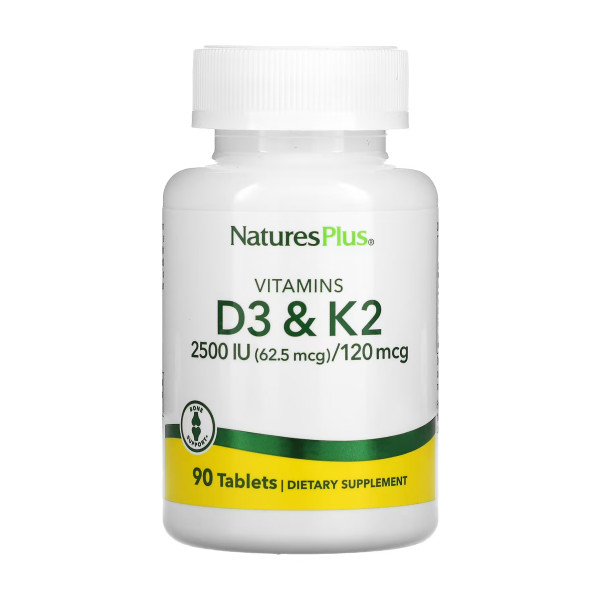 Вітамін D3 та К2 Natures Plus  (Vitamins D3& K2) 2500 МО/120 мкг 90 таблеток