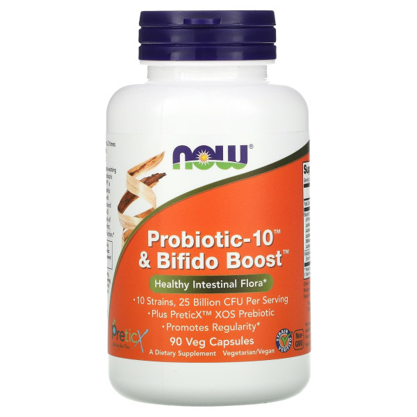 Пробіотик-10 з Bifido Boost NOW Foods  (Probiotic-10 & Bifido Boost) 25 млрд КУО 90 капсул