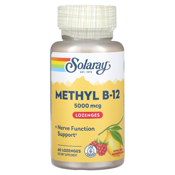Метил B-12 Solaray  5000 мкг 60 леденцов малина-лимон