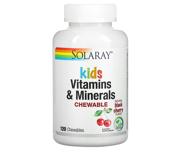 Мультивитамины для детей Solaray (Children's Chewable Vitamins & Minerals) жевательне таблетки со вкусом вишни