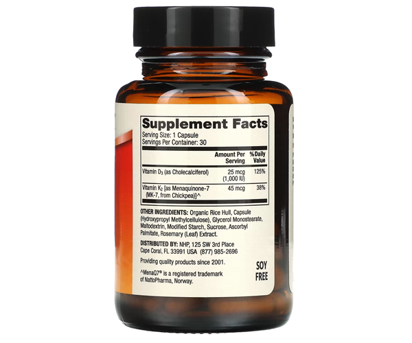 Витамины D3 и K2 Dr. Mercola 1000 МЕ 30 капсул