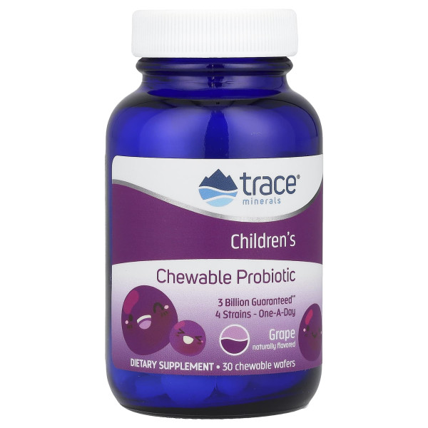 Дитячий пробіотик Trace Minerals Research  (Childrens Chewable Probiotic) 3 млрд КУО 30 жувальних таблеток зі смаком винограду
