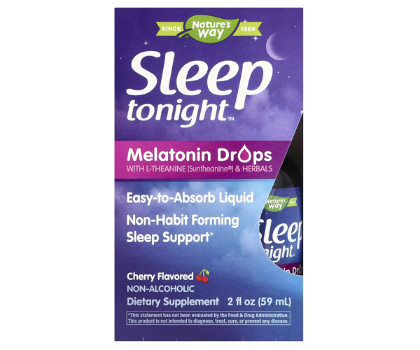 Мелатонін з L-теаніном та травами Nature's Way  (Sleep Tonight Melatonin Drops) 5 мг 59 мл зі смаком вишні