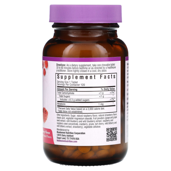 Мелатонин Bluebonnet Nutrition (Melatonin) 1 мг со вкусом малины
