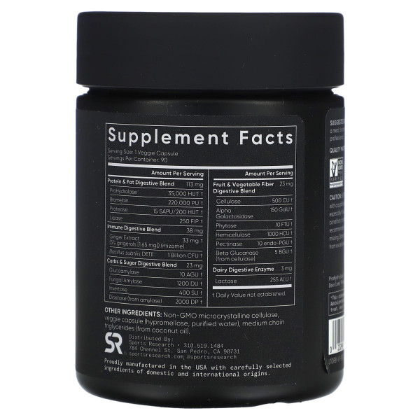 Пищеварительные ферменты на растительной основе Sports Research (Digestive Enzymes + Probiotic) 90 капсул