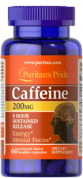 Кофеин Puritan's Pride (Caffeine, 8-hour sustained release) 200 мг 60 капсул