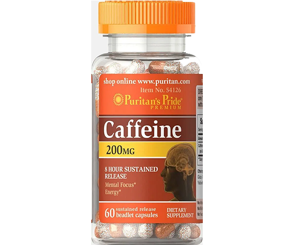 Кофеин Puritan's Pride (Caffeine, 8-hour sustained release) 200 мг 60 капсул