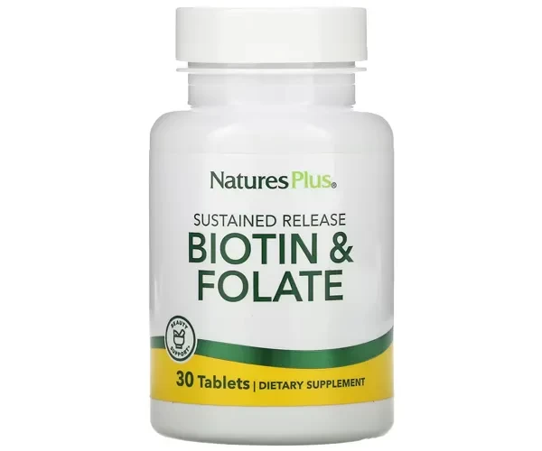 Биотин и фолиевая кислота Natures Plus (Biotin and folate) 30 таблеток