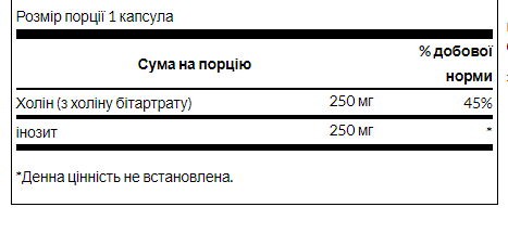 Холін та інозитол Swanson (Choline Inos) 250 мг 250 капсул