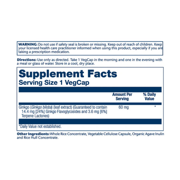 Экстракт листьев гинкго билоба Solaray (Ginkgo Biloba Leaf Extract) 60 мг 60 капсул