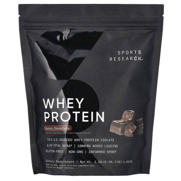 Сироватковий протеїн Sports Research (Whey Protein Isolate) 1030 г зі смаком голландського шоколаду