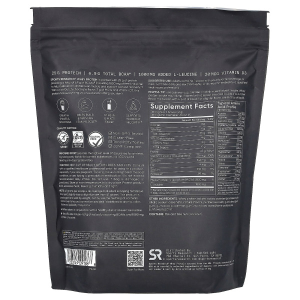 Сироватковий протеїн Sports Research (Whey Protein Isolate) 1030 г зі смаком голландського шоколаду
