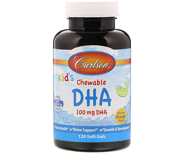 Рыбий жир для детей Carlson Labs (Kids chewable DHA) 120 жевательных таблеток со вкусом апельсина