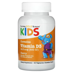 Жувальний Вітамін Д3 для дітей California Gold Nutrition  (Chewable Vitamin D3 for Children) 500 МО 90 таблеток зі смаком вишні