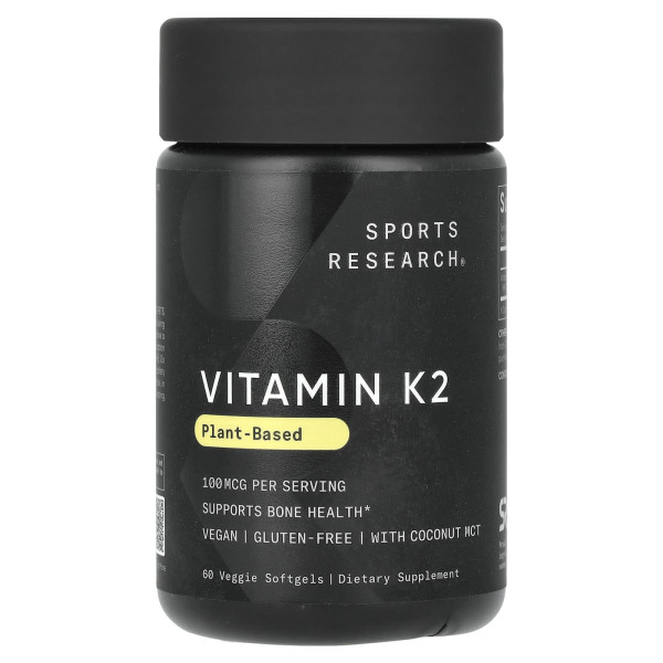 Рослинний вітамін K2 Sports Research (Vitamin K2) 100 мкг 60 капсул