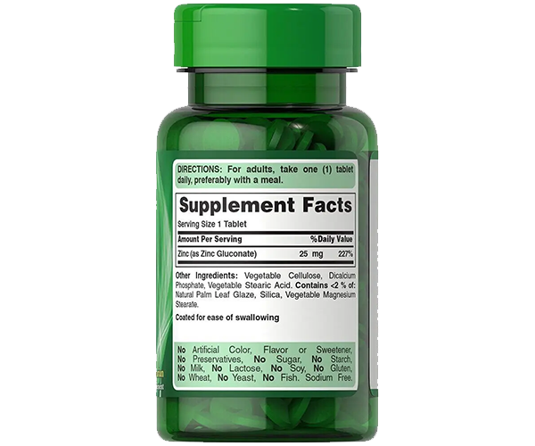 Цинк глюконат Puritan's Pride (Zinc gluconate) 25 мг 100 таблеток