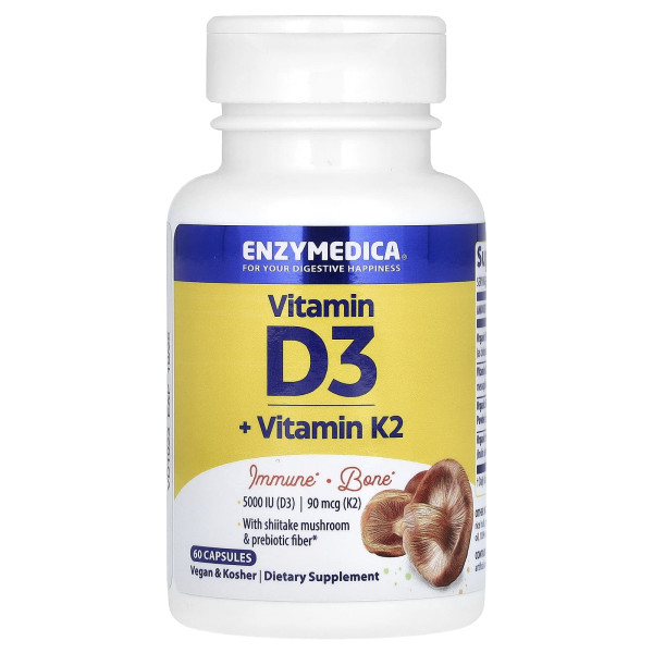 Вітамін D3 + K2 Enzymedica (Vitamin D3 + Vitamin K2) 60 капсул