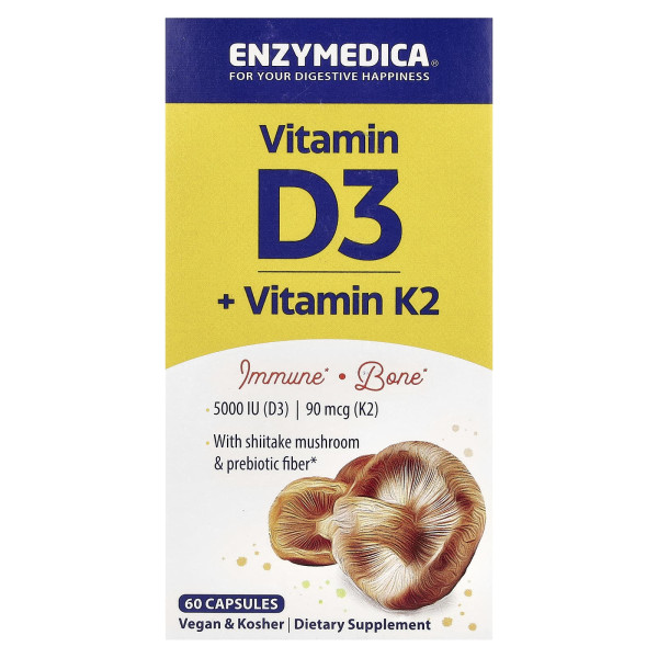 Вітамін D3 + K2 Enzymedica (Vitamin D3 + Vitamin K2) 60 капсул