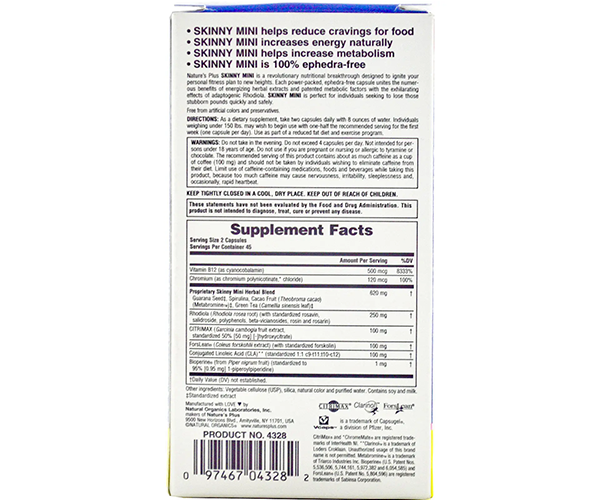 Комплекс для схуднення  Natures Plus (Skinny Mini Energizing Weight Loss Formula) 90 капсул