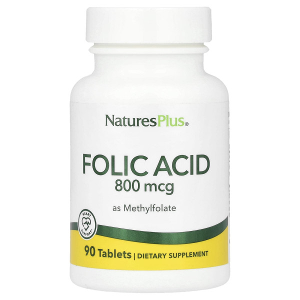 Витамин B9 Natures Plus (Folic acid as Methylfolate) 800 мкг 90 таблеток