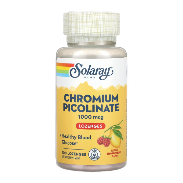 Піколінат хром Solaray (Chromium Picolinate) 1000mcg 100 пастилок зі смаком лимона та малини