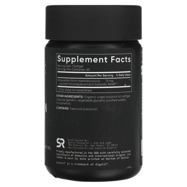 Астаксантин тройной концентрации Sports Research (Astaxanthin) 12 мг 60 капсул