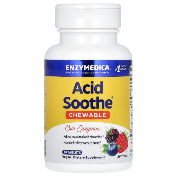 Травні ферменти від печії Enzymedica  (Acid Soothe Chewable) 30 жувальних таблеток з ягідним смаком
