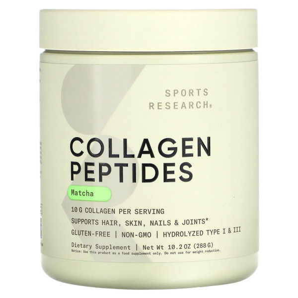 Пептиди колагену гідролізовані Sports Research  (Collagen Peptides) 288 г зі смаком матчу