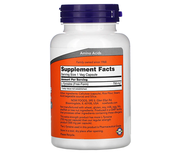 Л-Тирозин екстра сили NOW Foods (L-Tyrosine) 750 мг 90 капсул