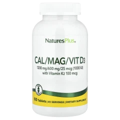 Кальцій, магній та вітамін D3 з вітаміном K2 Natures Plus (Cal/Mag/Vit D3, Vitamin K2) 180 таблеток