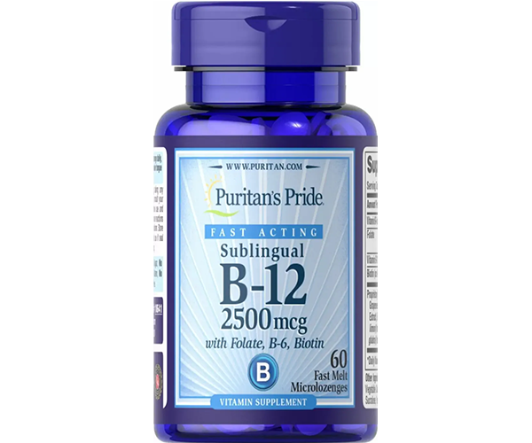 Витамин B-12 с фолиевой кислотой, витамином B-6 и биотином Puritan's Pride (Sublingual Vitamin B-12) 2500 мкг 60 леденцов