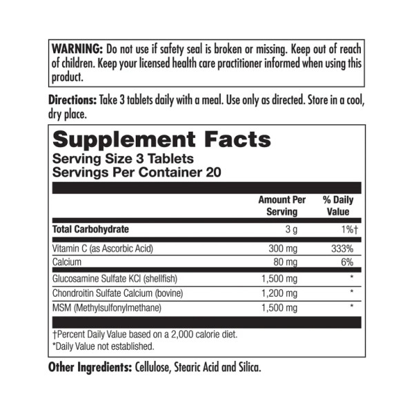 Глюкозамін хондроїтин МСМ KAL (Glucosamine Chondroitin MSM) 60 таблеток