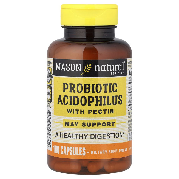 Пробіотик Ацидофілус з пектином Mason Natural (Probiotic Acidophilus With Pectin) 100 капсул