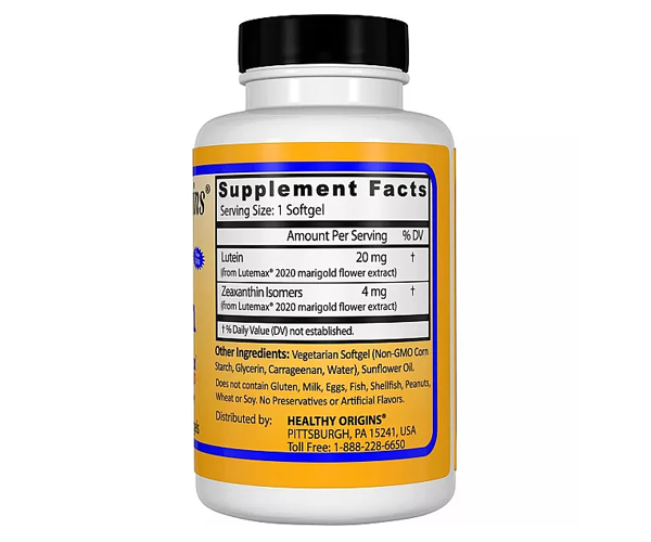 Лютеин Healthy Origins (Natural Lutein) 20 мг 60 капсул