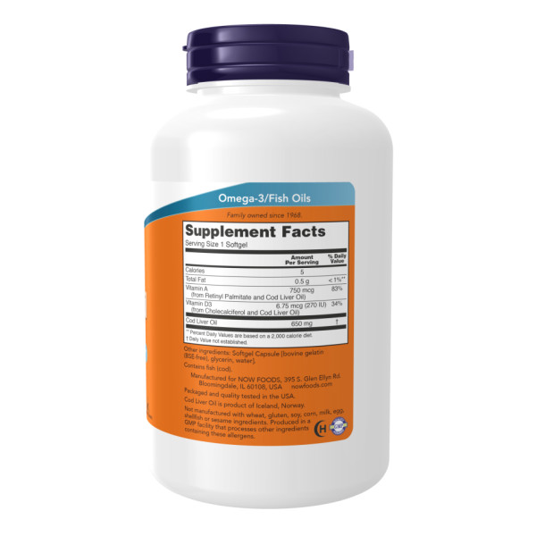 Риб'ячий жир з печінки тріски NOW Foods (Cod Liver Oil) 650 мг 250 капсул