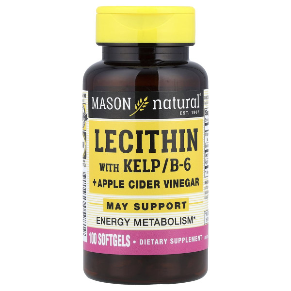 Лецитин с водорослями и витамином B6 Mason Natural (Lecitin with Kelp/B6) 100 капсул