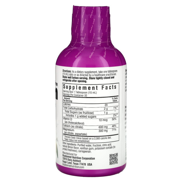 Жидкий кальций цитрат магния+витамин D3 Bluebonnet Nutrition (Liquid Calcium Magnesium Citrate Plus Vitamin D3) 472 мл со вкусом лимона