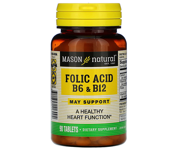 Фолиевая кислота В-6 и В-12 Mason Natural (Folic Acid B6 and B12) 90 таблеток
