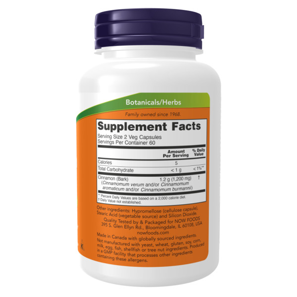 Кора коричного дерева Now Foods (Cinnamon bark) 600 мг 120 капсул