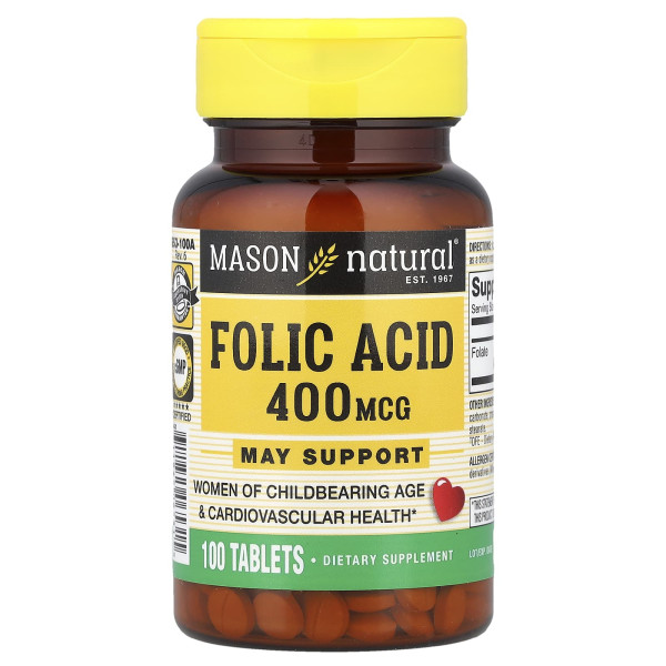 Фолиевая кислота Mason Natural (Folic Acid) 400 мкг 100 таблеток