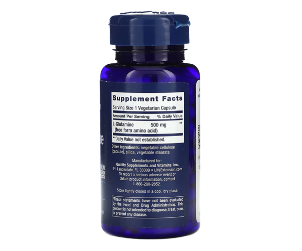 Л-Глютамін Life Extension (L-Glutamine) 500 мг 100 капсул