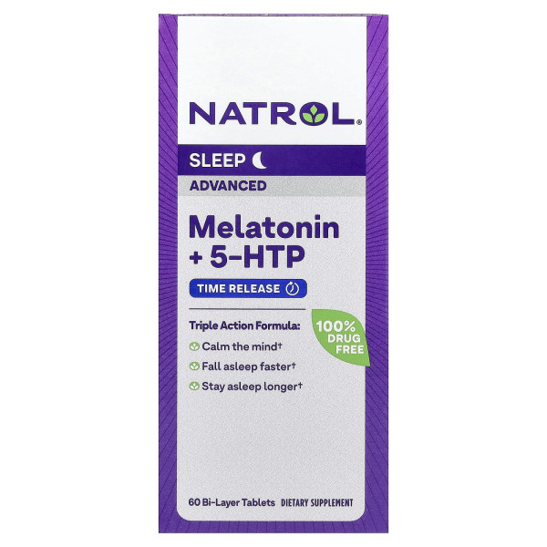 Мелатонін повільного вивільнення + 5-HTP Natrol (Advanced Sleep Melatonin +5-HTP) 6 мг/50 мг 60 таблеток