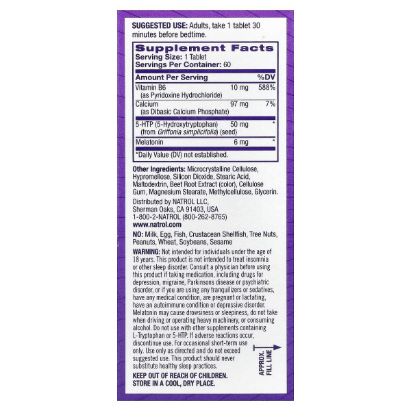 Мелатонін повільного вивільнення + 5-HTP Natrol (Advanced Sleep Melatonin +5-HTP) 6 мг/50 мг 60 таблеток