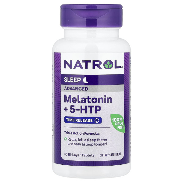 Мелатонін повільного вивільнення + 5-HTP Natrol (Advanced Sleep Melatonin +5-HTP) 6 мг/50 мг 60 таблеток